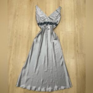 Vintage Newport News silver silk maxi dress with floral detail size 4